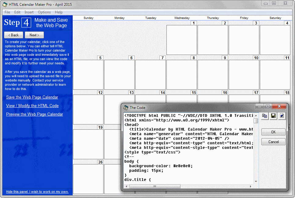 Sample Calendars HTML Calendar Maker Pro
